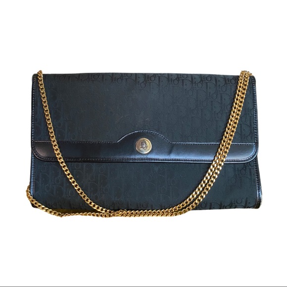 Dior Handbags - Dior Rare Vtg Monogram Trotter Gold double Chain canvas Shoulder Bag